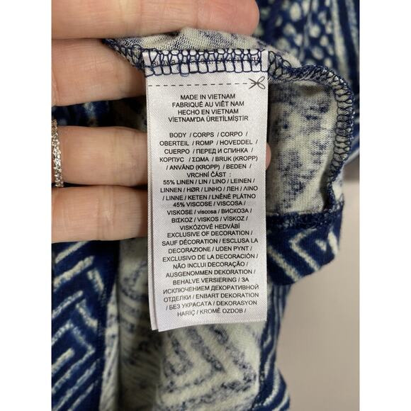 Lauren Ralph Lauren Top & Skirt Set NWOT Womens L Linen Blue White Geometric - Picture 6 of 7